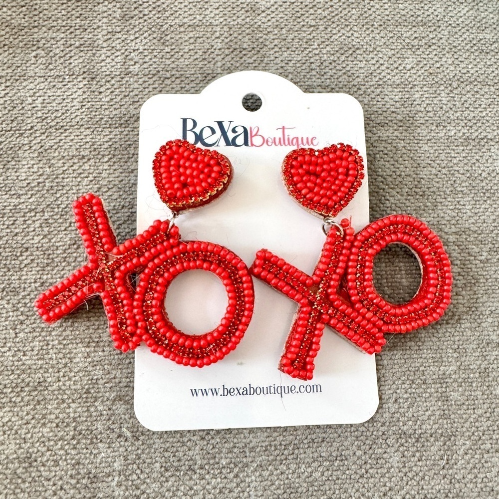 XOXO red beaded and rhinestone earrings